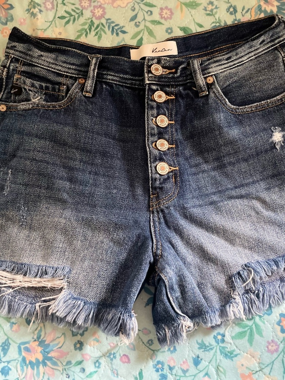 KanCan Dark Blue High-Rise Button-Fly Denim Shorts